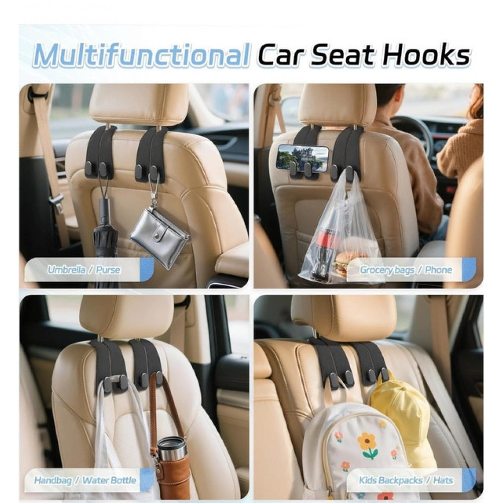 Generic Pack of 2 Leather Car Seat Headrest Hook (Black)